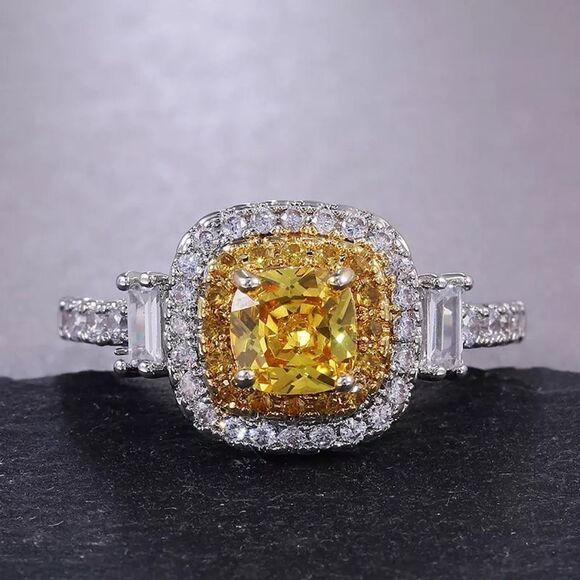 ❤️027❤️ 3Ct Canary Diamond 14k White Gold Engagement Statement Ring - Picture 6 of 16